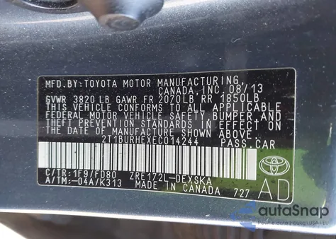 2014 Toyota Corolla S Plus z USA, uszkodzony, nr VIN 2T1BURHEXEC014244